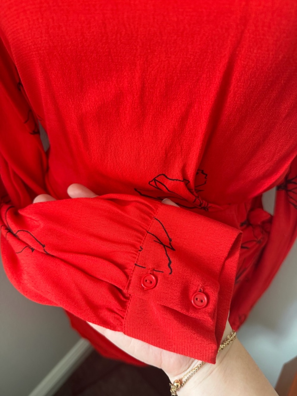 Astr Red Floral Long-Sleeve Tie-Waist Dress Size L - Picture 6 of 11
